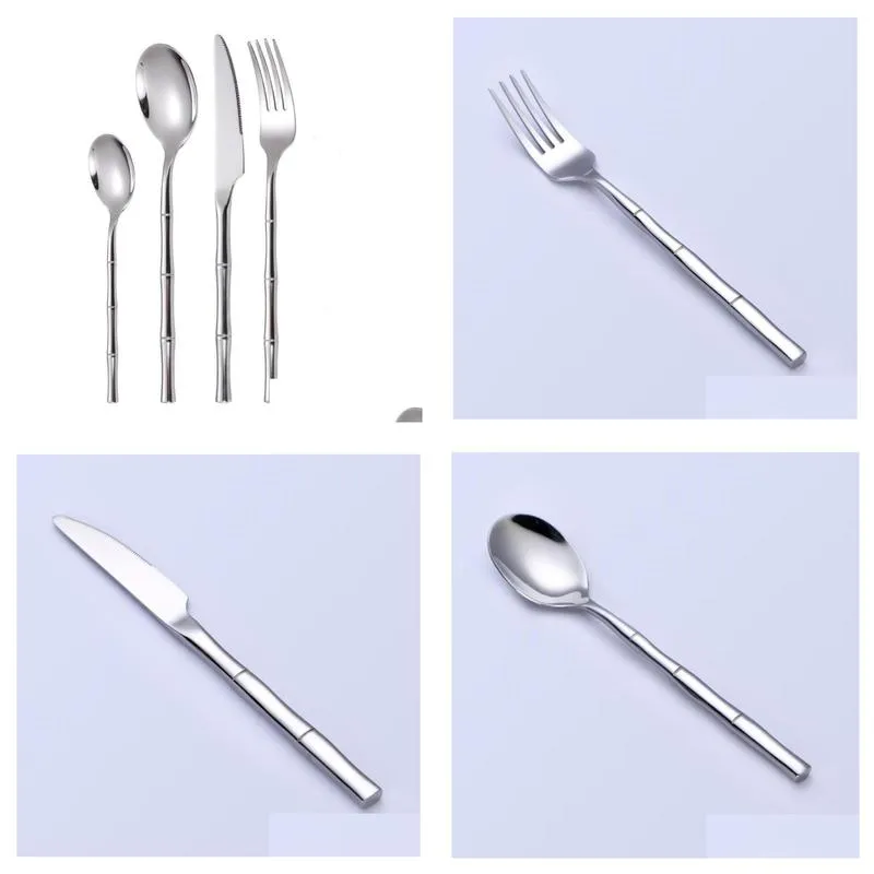 30set stainless steel bamboo cutlery set tableware dinnerware mirror polish silver cutlery dinner knives forks sn2272