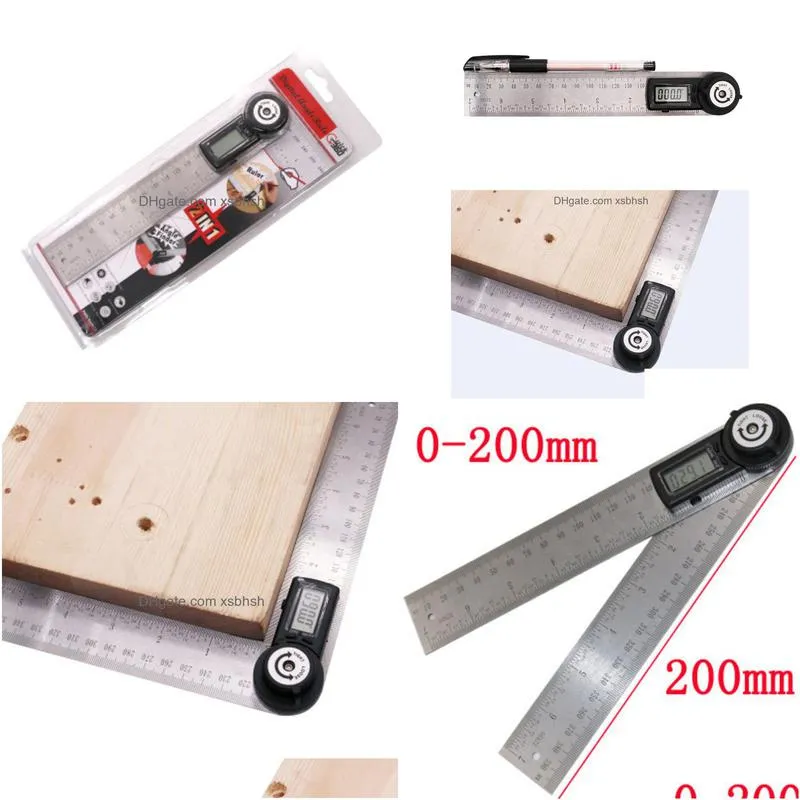 wholesale quevinal 50pcs practical 2 in 1 digital angle ruler 360 degree 200mm electronic digital angle meter angle