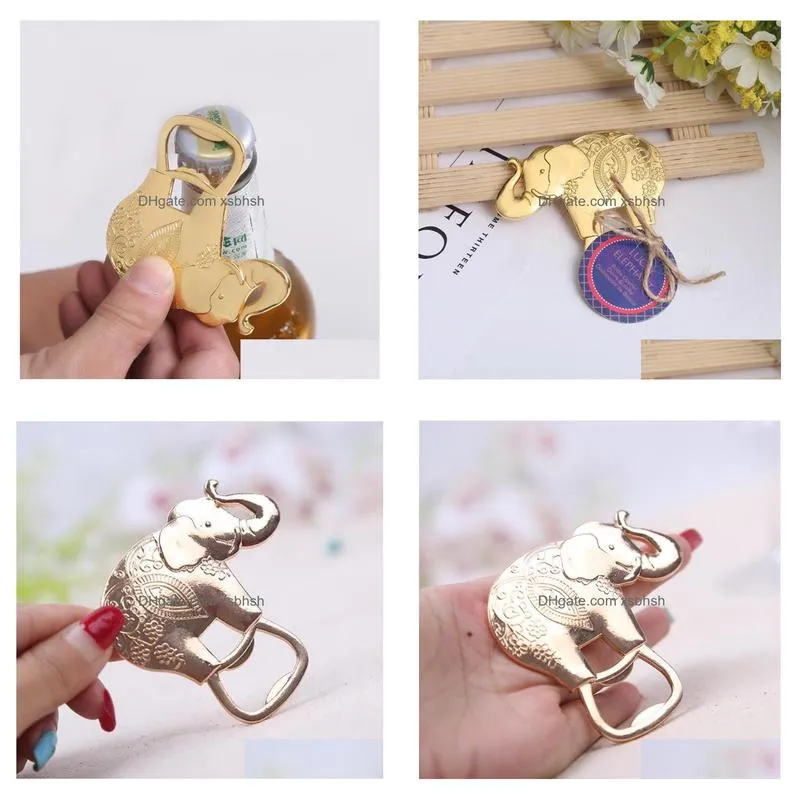 100pcs metal gold lucky golden elephant bottle opener openers wedding shower gift favors party sn2167