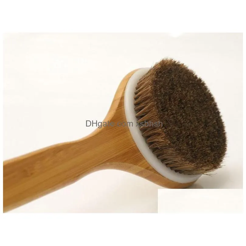 natural horsehair dry skin body brush back scrubber remove dead skin brush with bamboo handle spa massage