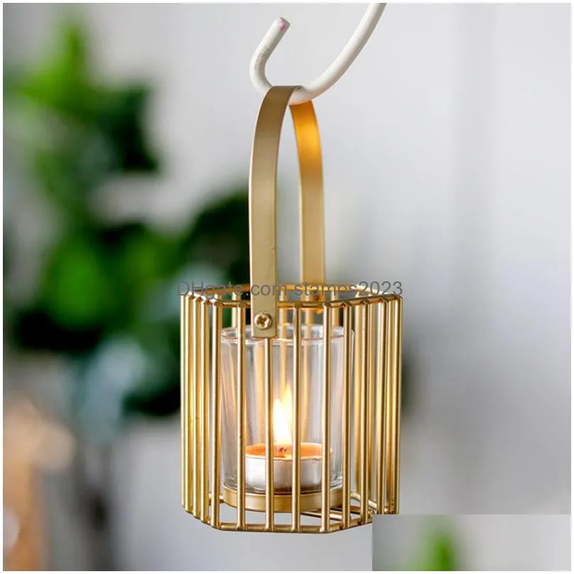 Candle Holders Gold Candlestick Holders Golden Ironwork Hollow Home Decoration Candle Empty Cup Drop Delivery Home Garden Home Decor Dhhgc