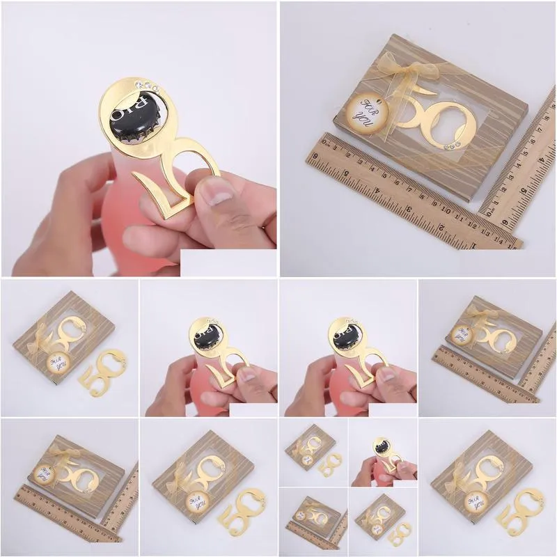 wholesale 100pcs/lot 50th design beer bottle opener 50 year birthday gifts and wedding anniversary favors