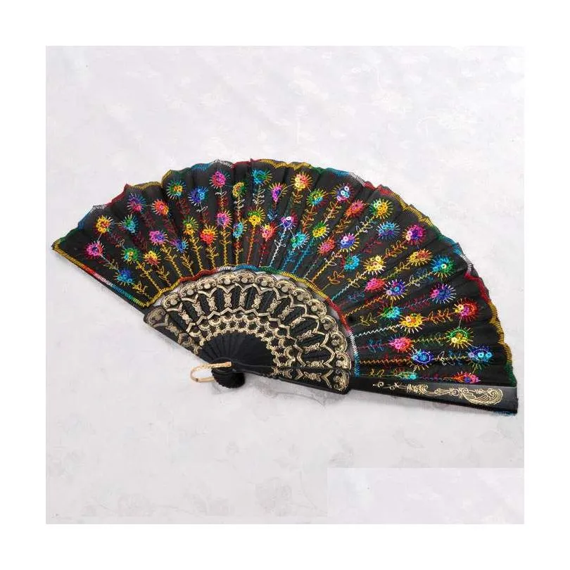Party Favor Plastic Embroidered Sequins Folding Flower Lace Fan Dance Hand Fans Party Wedding Decor Dancing Supplies Spanish Style Df5 Dhfvl