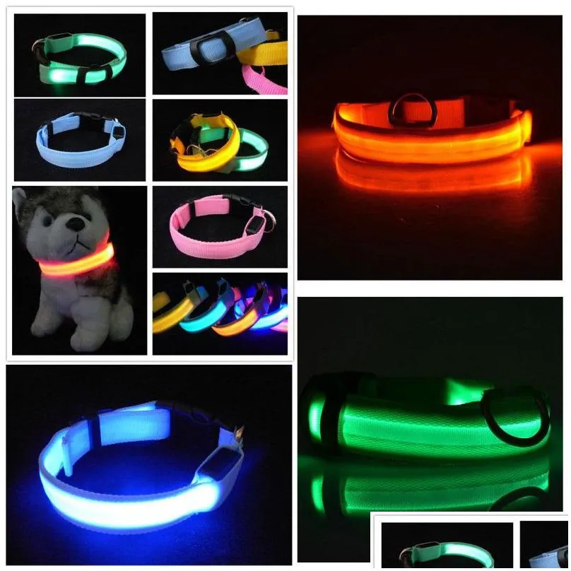 2022nylon led pet dog collar night safety flashing glow in the dark dog leash dogs luminous fluorescent collars pet supplies