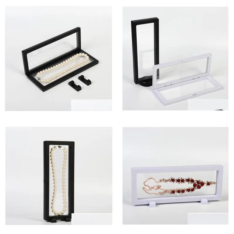 100pcs jewelry display framed white/black elastic membrane floating jewellery storage case necklace pendant stand holder sn2121