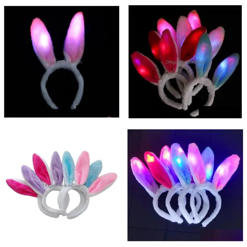 100pcs led light luminous rabbit ears flashing bunny ears headdress head hair band hoop toy kid birthday party supplies sn4546