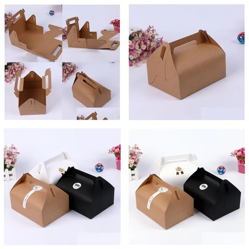 wholesale 100pcs 20x15x8cm kraft paper cake box with handle candy box food packing wen6247