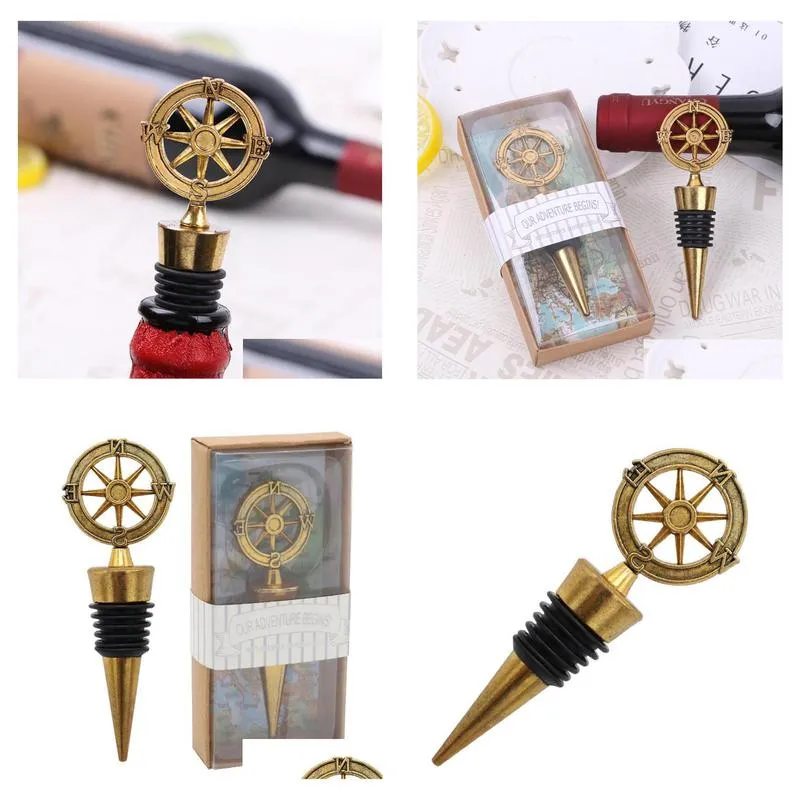 100pcs golden compass wine stopper wedding favors gifts wine bottle opener stopper bar tools party souvenirs sn2315