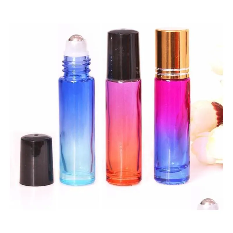 wholesale 10ml glass roll on bottles gradient color roller bottles with stainless steel balls roll-on bottle perfect for essential