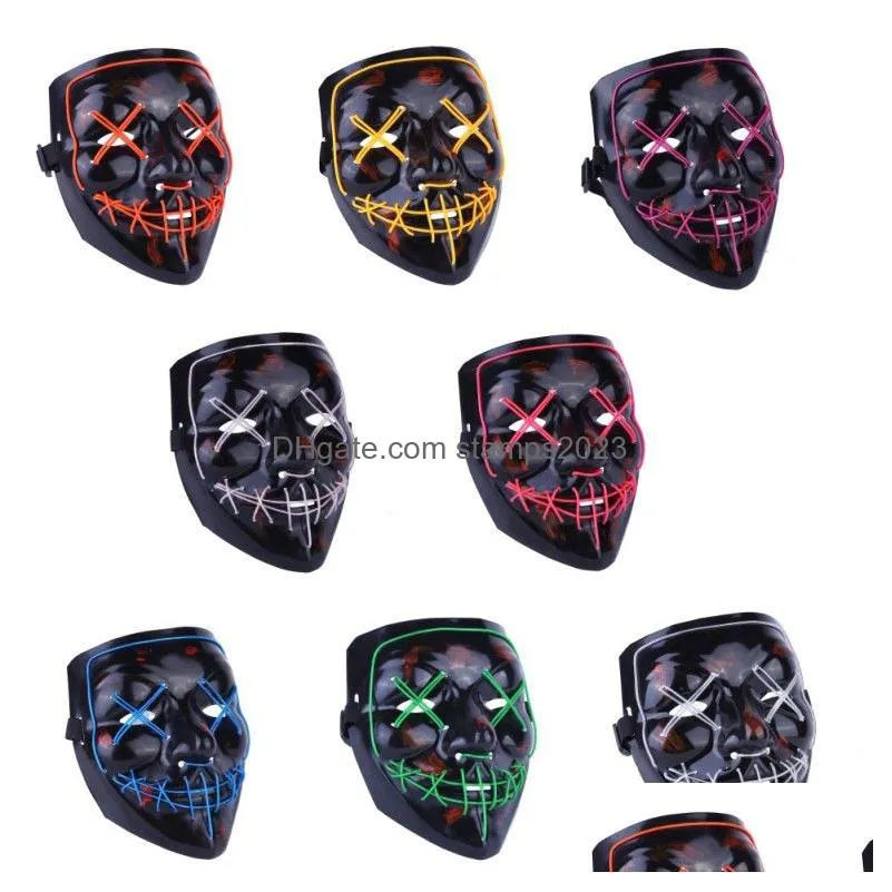 Party Masks Led Light Mask Up Funny From The Purge Election Year Great For Festival Cosplay Halloween Costume Drop Delivery Home Garde Dh5Vt