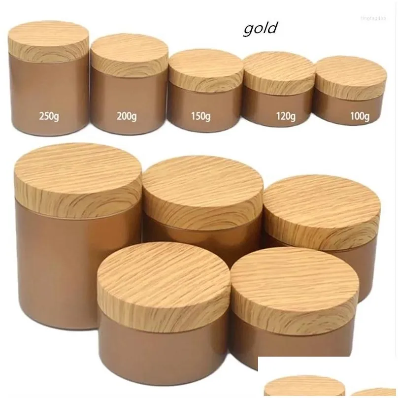 Storage Bottles 30pcs 100/120/150/200/250g Empty PET Cream Jar Imitation Wood Grain Lid Cosmetic Facial Mask Refillable Container