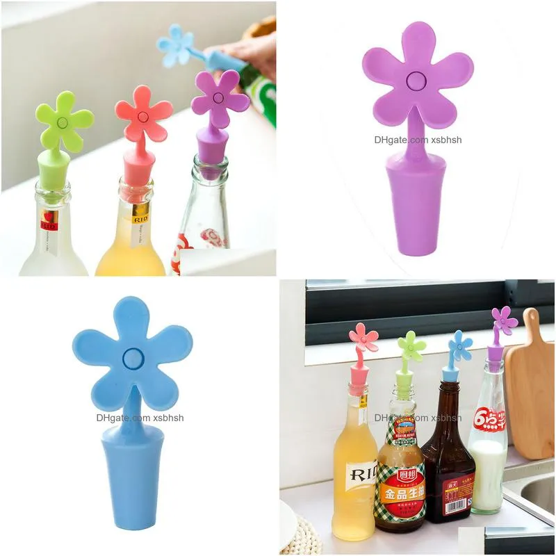 bar tools silicone wine champagne bottle caps candy color flower style wine stopper wholesale