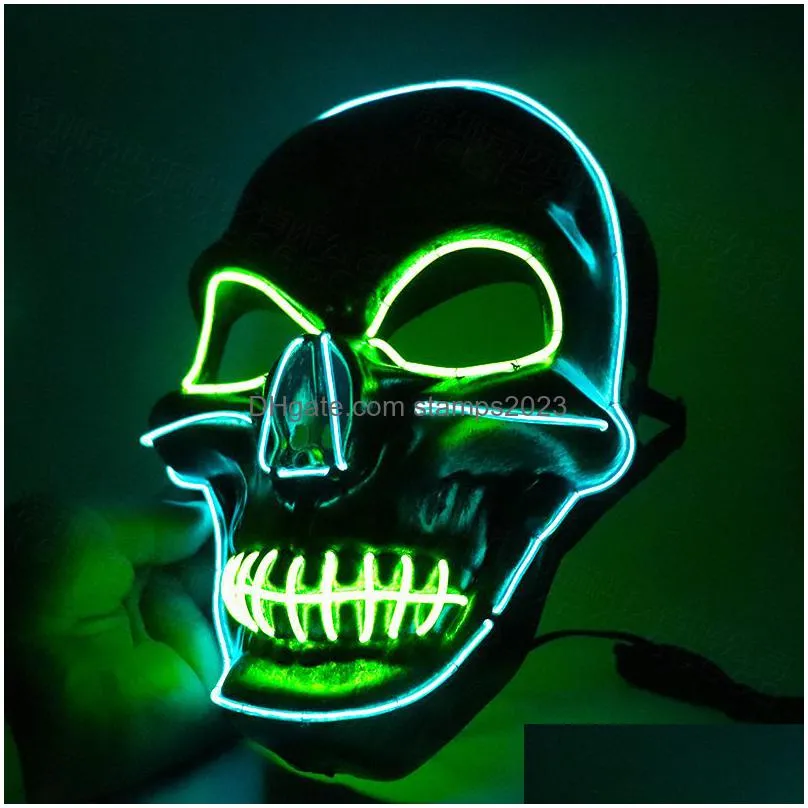 Party Masks Wholesale Party Masks Twocolor Skl Flashing Mask Halloween Christmas Horror Scary Creative Led Cold Light Can Be Drop Deli Dhpl9