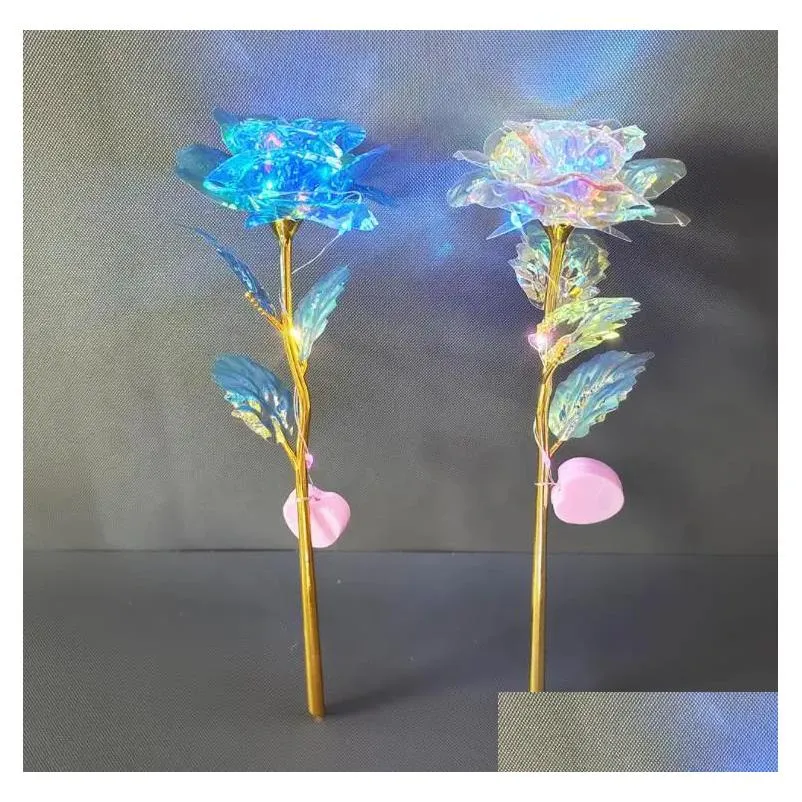 Decorative Flowers & Wreaths Valentine Day Party Rose Flowers 24K Foil Plated Led Luminous Roses Proposal Wedding Anniversary Mothers Dhrmr