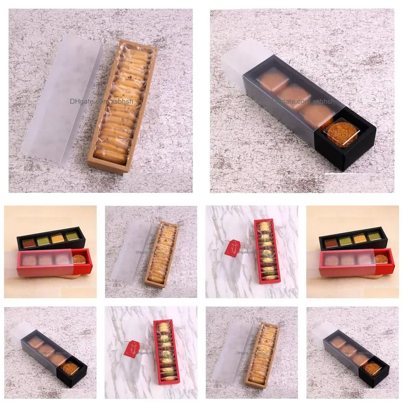 wholesale 200pcs 23x6.2x4.9cm macaron boxes with frosted plastic cover drawer type mooncake  biscuit packing box