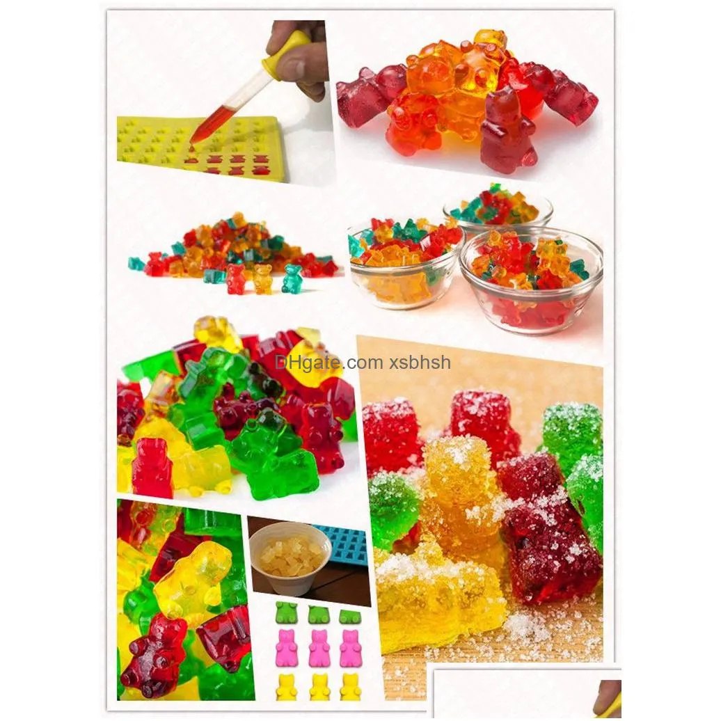 wholesale cavity silicone gummy bear chocolate mold candy maker ice tray jelly moulds with dropper