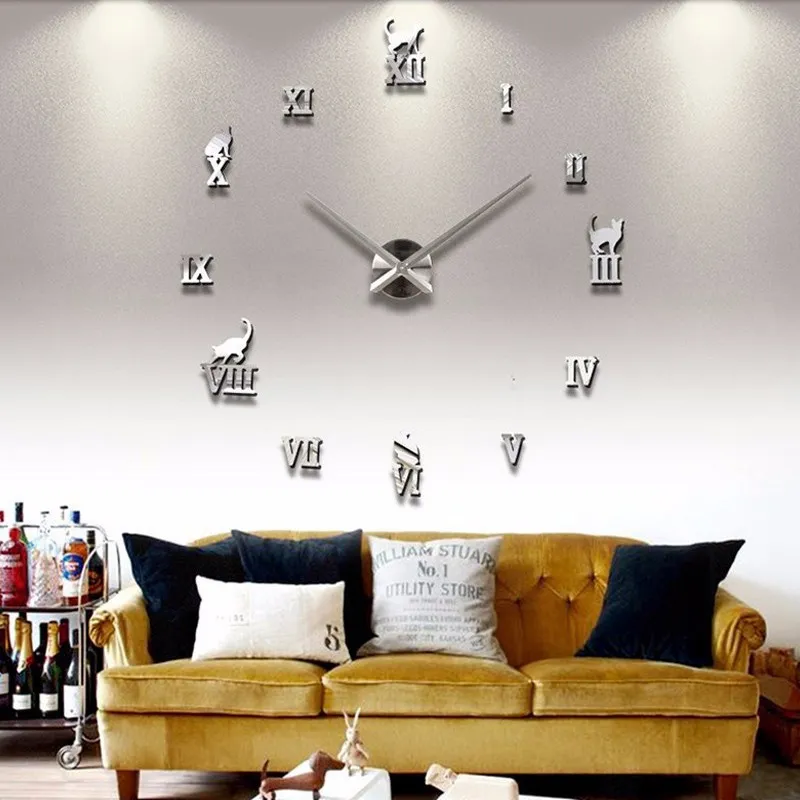 diy mirror wall clock super size living room creative clock 3d clock wall clock