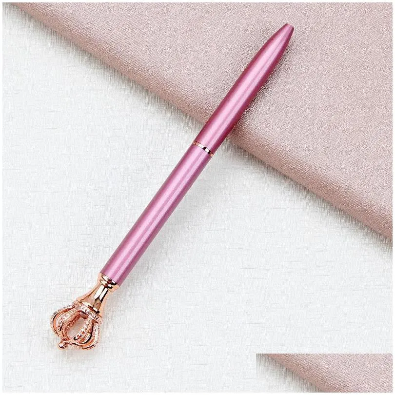 wholesale creativity crown adornment crystal pen gem ballpoint ring wedding office metal rings roller ball pens