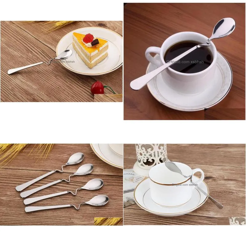 200pcs stainless steel twisted handle curved tea coffee drink condiment spoon teaspoon v handled honey jam dhs fedex 