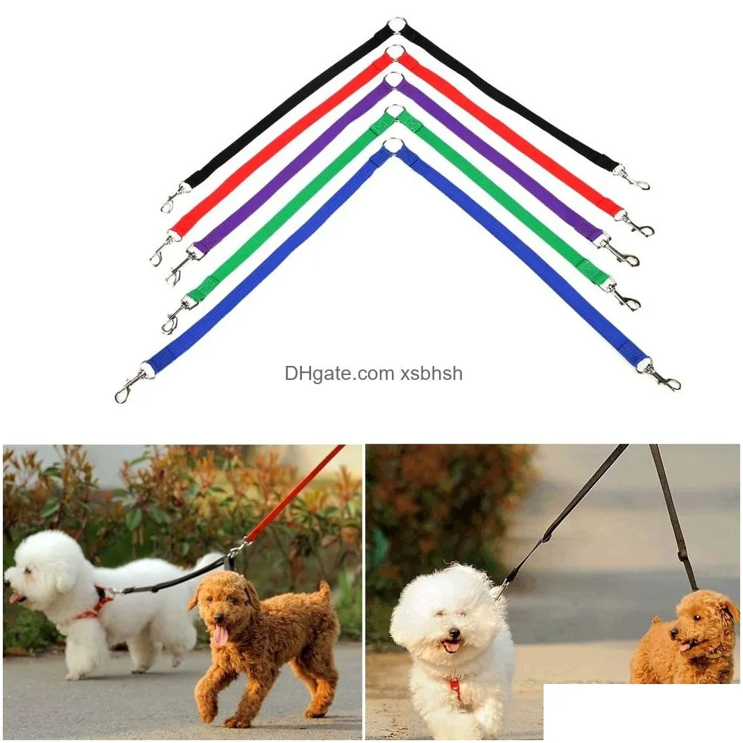 50pcs 2 in 1 colorful nylon couple double cat dog pet collar lead leash training walking dog harness