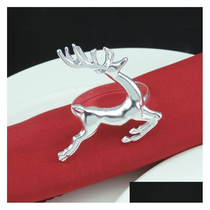 wholesale christmas deer napkin rings silver/gold alloy napkin buckle holder el wedding party table decoration