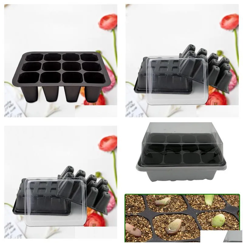 plastic nursery pot plant germination grow box 12 cell black propagation tray garden supplies high quality