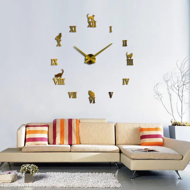 diy mirror wall clock super size living room creative clock 3d clock wall clock