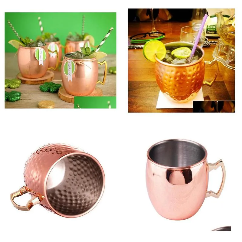 50pcs 530ml 18oz copper mug stainless steel beer cup moscow mule mug rose gold hammered copper plated drink ware mugs
