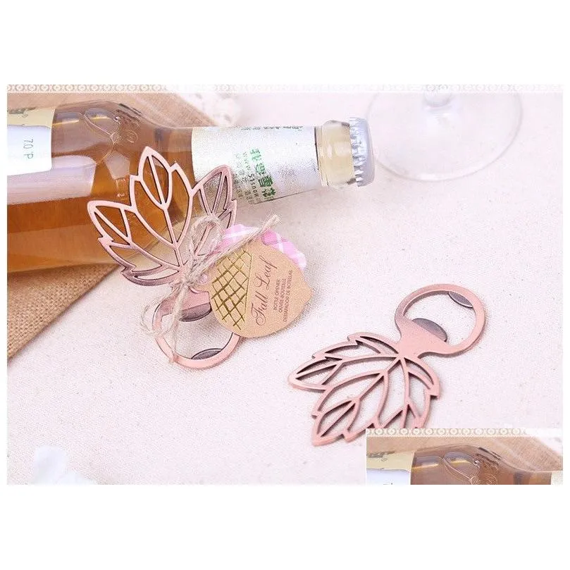 200pcs/lot autumn themed wedding party souvenir copper leaf bottle opener favors dhs fedex 