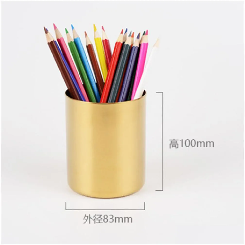 Vases 20Pcs 400Ml Nordic Style Brass Gold Vase Stainless Steel Cylinder Pen Holder For Desk Organizers Stand Pencil Pot Drop Delivery Dhu7L