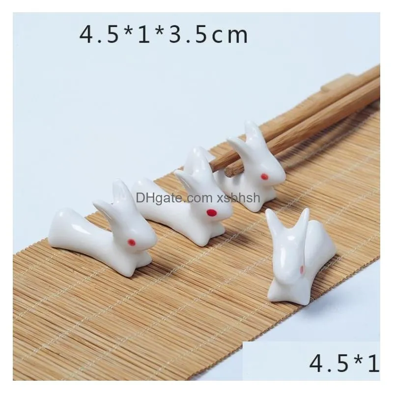 100pcs super cute rabbits shape ceramic chopstick holders dinnerware home decoration handicraft ornaments pen holder sn2312