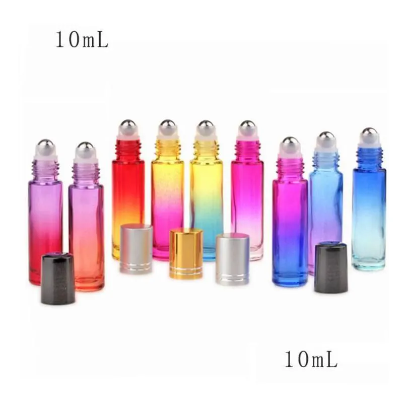 wholesale 10ml glass roll on bottles gradient color roller bottles with stainless steel balls roll-on bottle perfect for essential