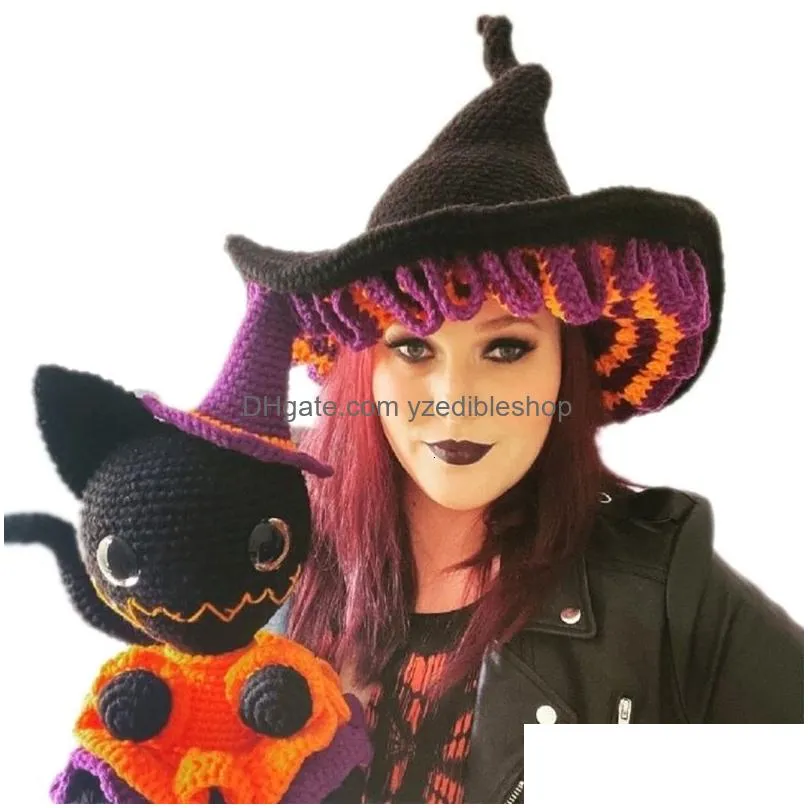 hats party hats halloween wicked witch mushroom hat knitted for cosplay costume accessories pograph props girls r7rf 230411