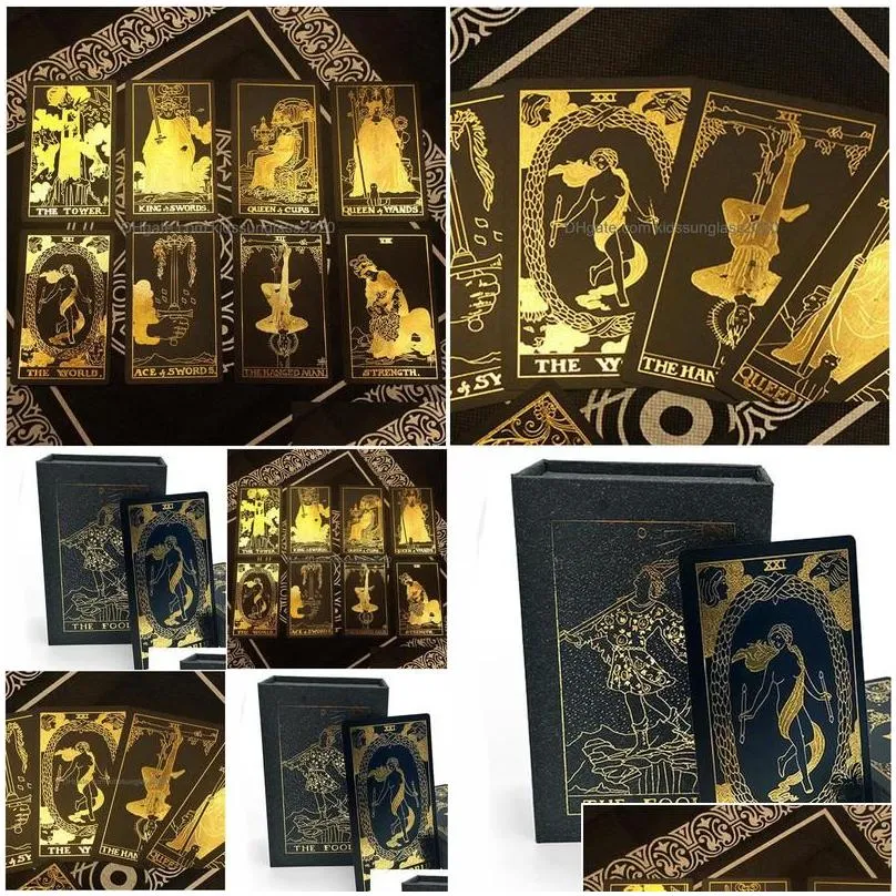 card games black gold foil tarot plastic waterproof fl english edition magician deck drop delivery toys gifts puzzles dhg4e