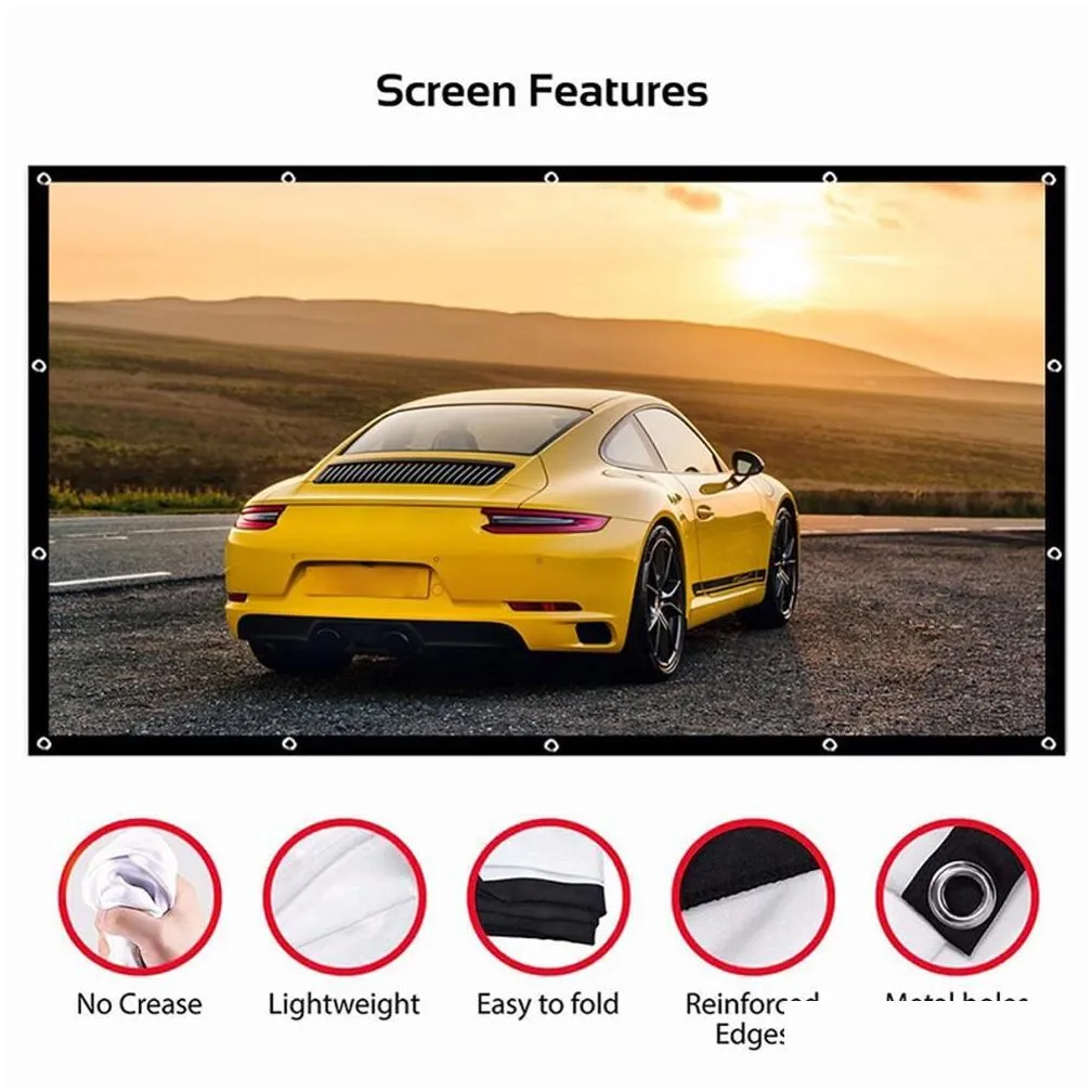 portable projector screen video projection screens 100 120 150 inch foldable hd 16 to 9 white dacron for wall mounted home theater movies indoors