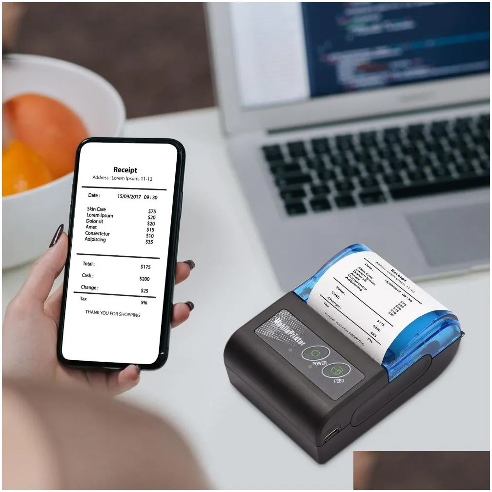 wireless bluetooth thermal printer qr code sticker barcode receipt adhesive clothing tags label printers for  machine shop store supermarket