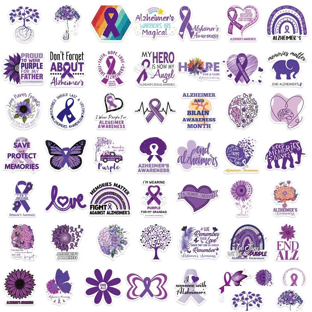 50pcs alzheimer`s awareness stickers skate accessories vinyl waterproof sticker for skateboard laptop luggage phone case car decals party