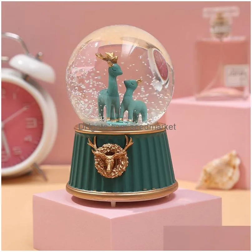 decorative objects figurines crystal snow globes ball glass crafts home office desktop decoration christmas birthday wedding music box decoration gift