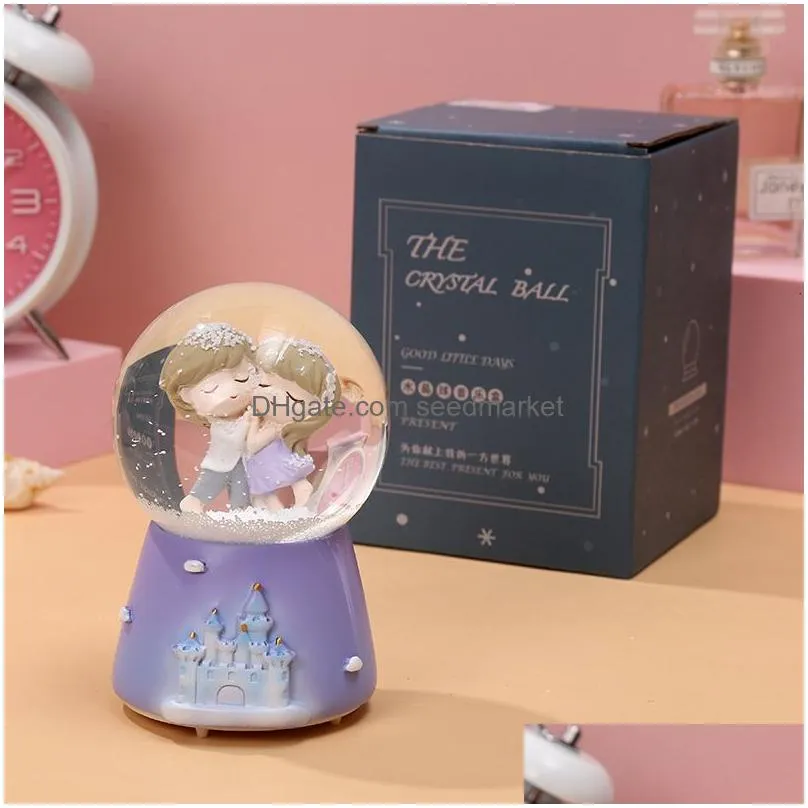 decorative objects figurines crystal snow globes ball glass crafts home office desktop decoration christmas birthday wedding music box decoration gift