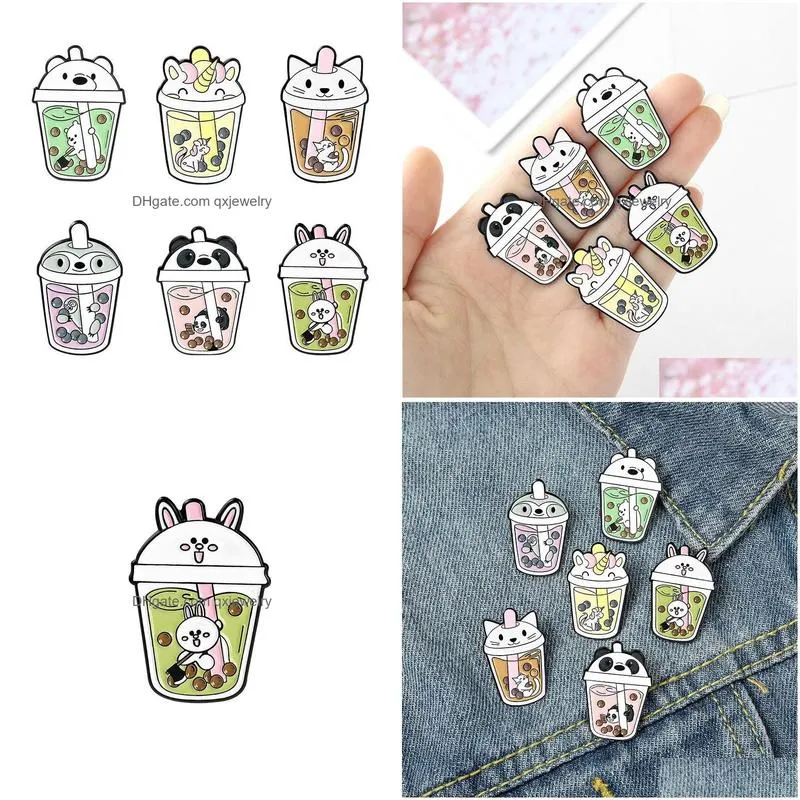 Pins, Brooches Cartoon Brooch Cub Bubble Tea Modelling Brooches Lovely Originality Lacquer Badge Accessories 2Zb Y2 Drop Delivery Jew Dhqyb