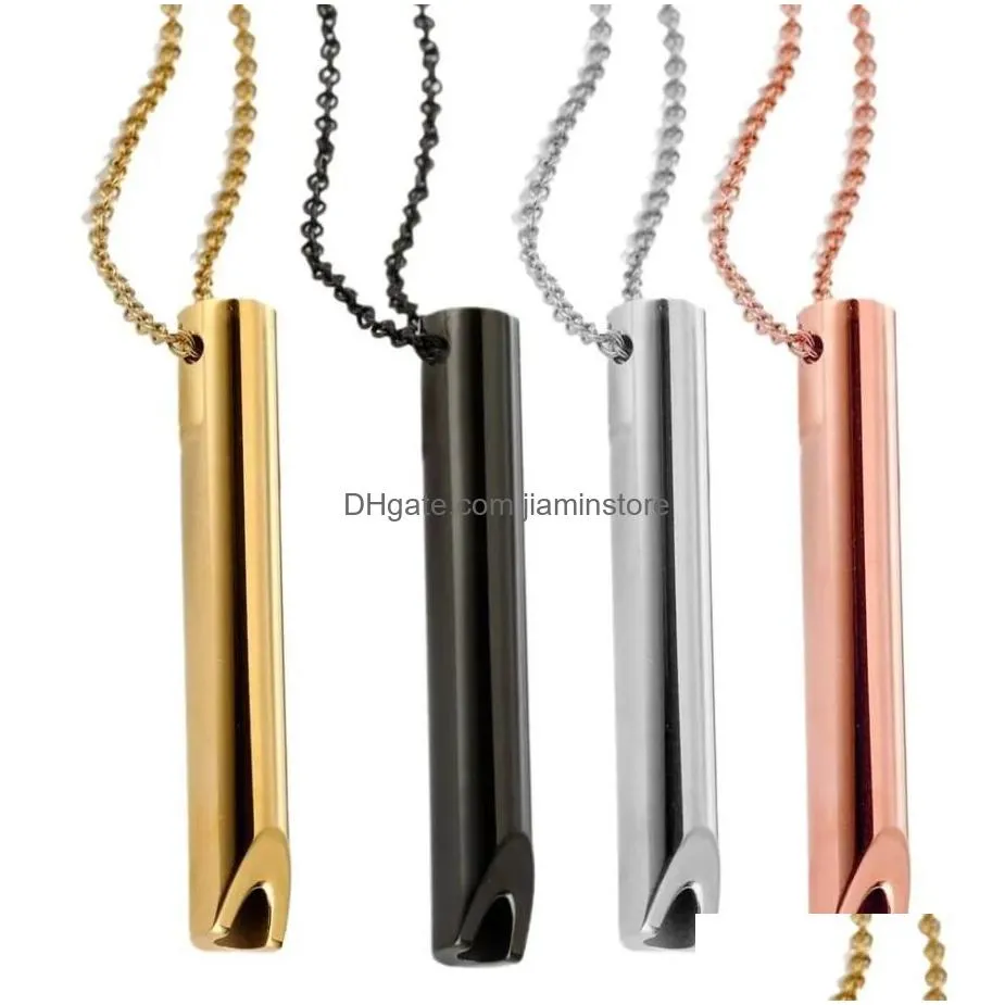 Pendant Necklaces Breathing Necklace Stainless Steel Anapana Increase Attention Whistle Anxiety Relief For Kids Adt Drop Delivery Jewe Dhdry