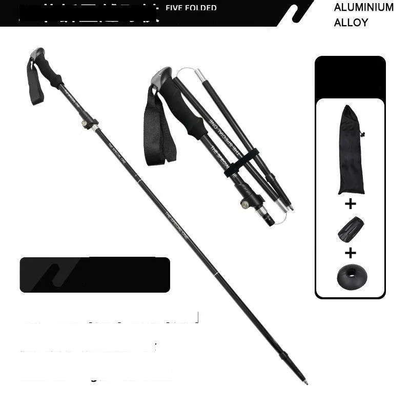 aluminum alloy 5-section trekking pole n81 folding ultra light ultra short telescopic outdoor hand hiking stick