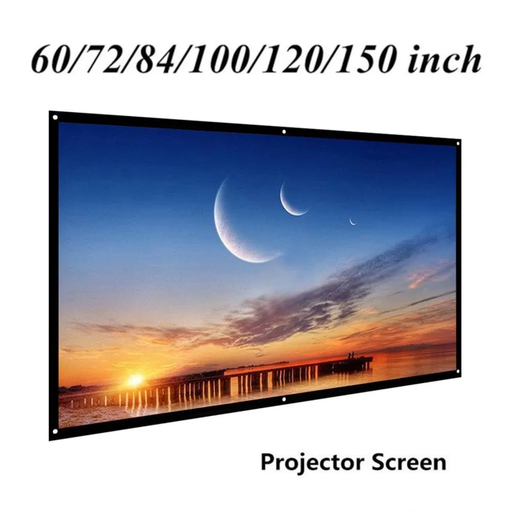 portable projector screen video projection screens 100 120 150 inch foldable hd 16 to 9 white dacron for wall mounted home theater movies indoors