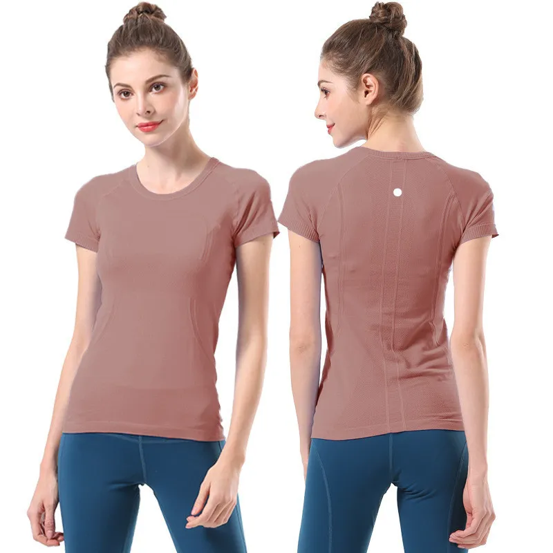 LU-B23 Womens Yoga Outfit Short Sleeve Shirt Solid Color Sports Shirts Running Excerise Gym Fitness Trainer Girls Silm Jogging Sportswear Breathable
