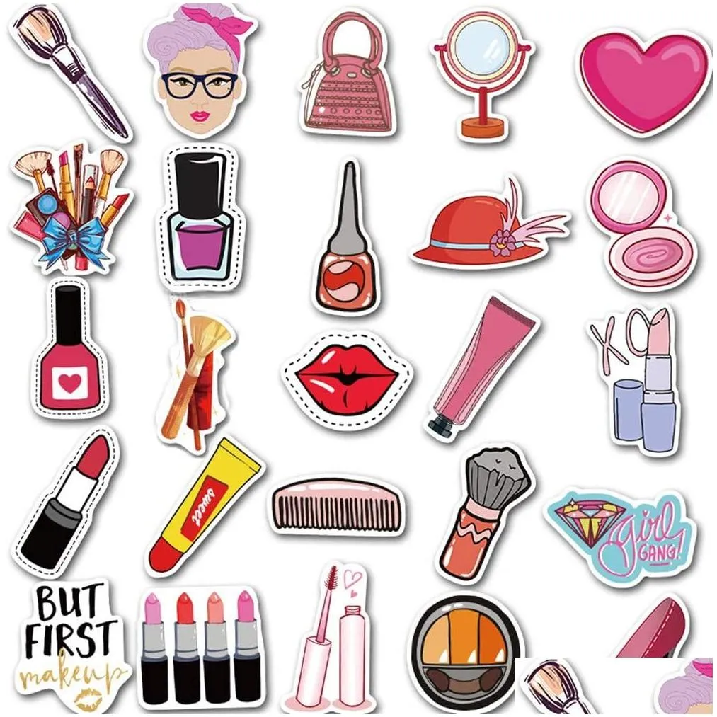 50pcs funny lady makeup tool stickers skate accessories for skateboard laptop luggage bicycle motorcycle phone car decals party decor