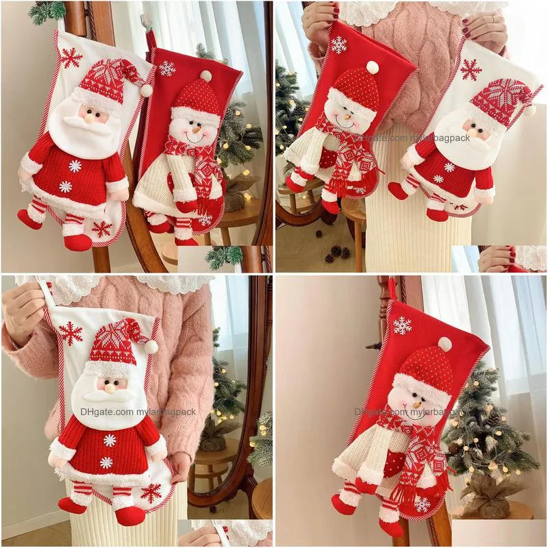 Christmas Decorations Christmas Stocking Gift Bags Red Knitted Socks Decorations Xmas Large 45X28Cm Decorative Durable Fireplace Hangi Dhu2J