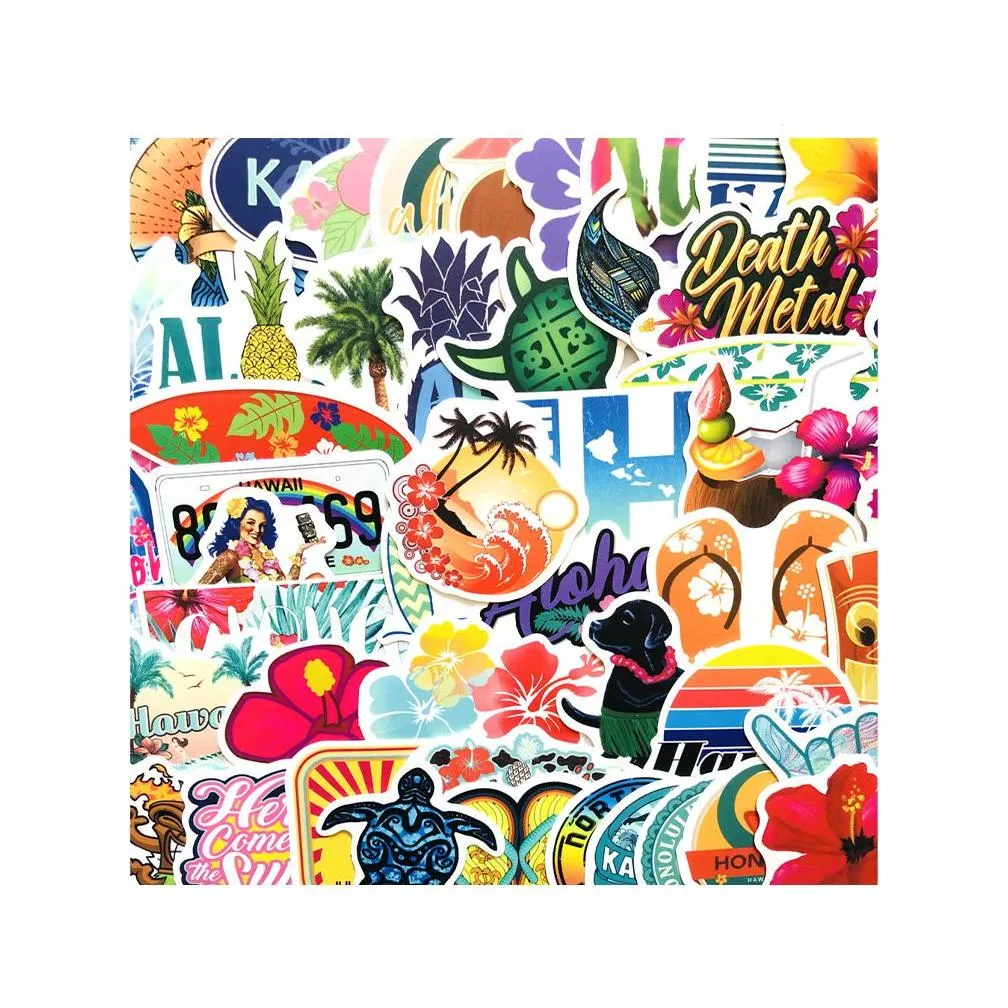 50pcs hawaii stickers skate accessories for skateboard water bottle laptop luggage bicycle motorcycle phone car decals party decor