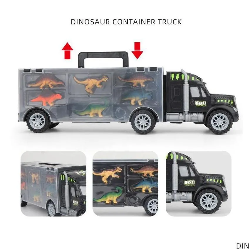 science discovery education plastic toys dinosaur with 6 dinosaurs truck carrier toy collected car animals vehicle drop delivery g