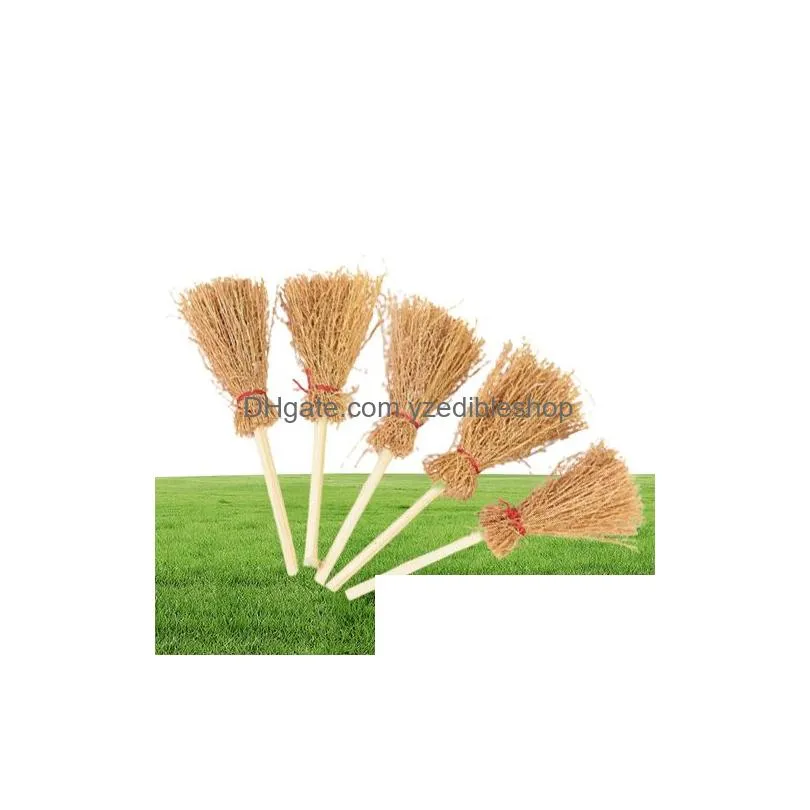 1020pcs mini broom witch straw brooms diy hanging ornaments for halloween party decoration costume props dollhouse accessories