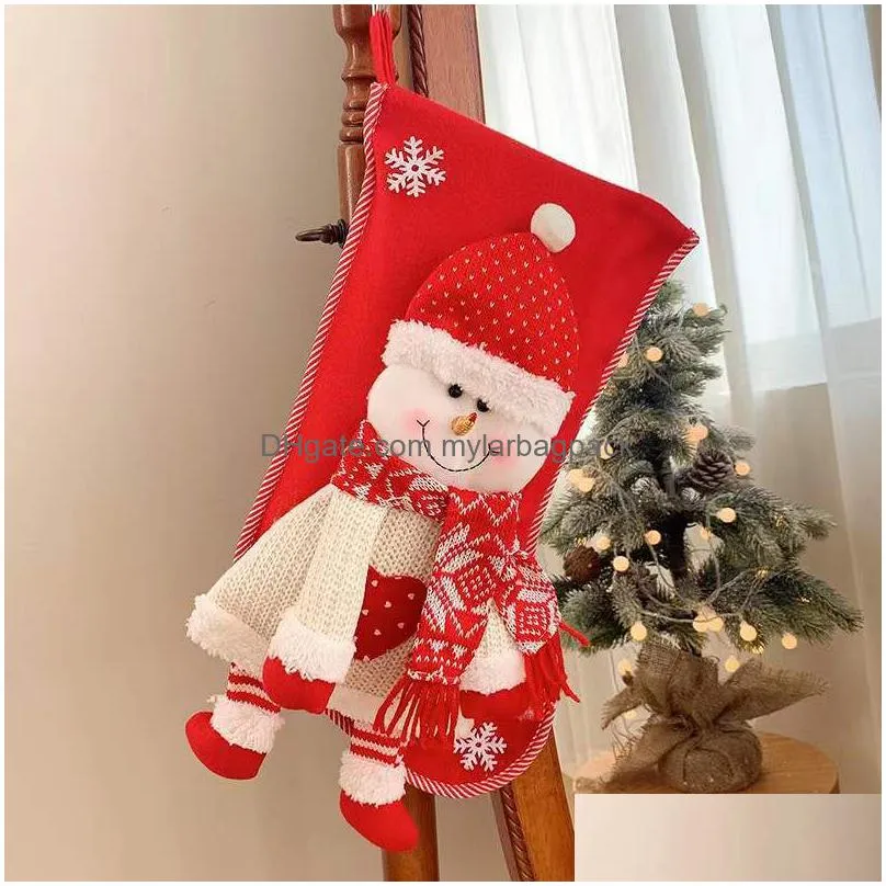 Christmas Decorations Christmas Stocking Gift Bags Red Knitted Socks Decorations Xmas Large 45X28Cm Decorative Durable Fireplace Hangi Dhu2J